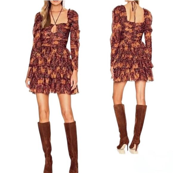 House Of Harlow 1960 x Revolve Cotton Mini Dress Boho Long Sleeve - Picture 1 of 6